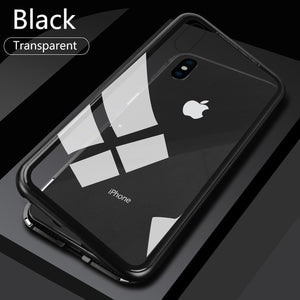 Magnetic Adsorption Metal Case For iPhone SE 11 Pro XS Max X XR Tempered Glass Back Magnet Cover For iPhone 7 8 6 6s Plus X Case